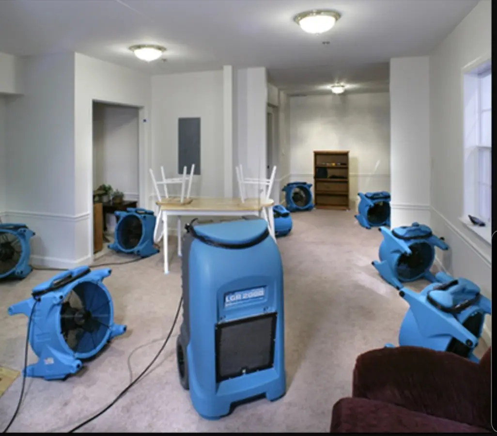 Air movers and dehumidifier setup for Water Extraction & Removal in Willowbrook
